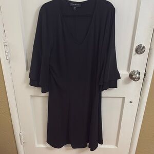 Black V-Neck Dress with Flared Sleeves
